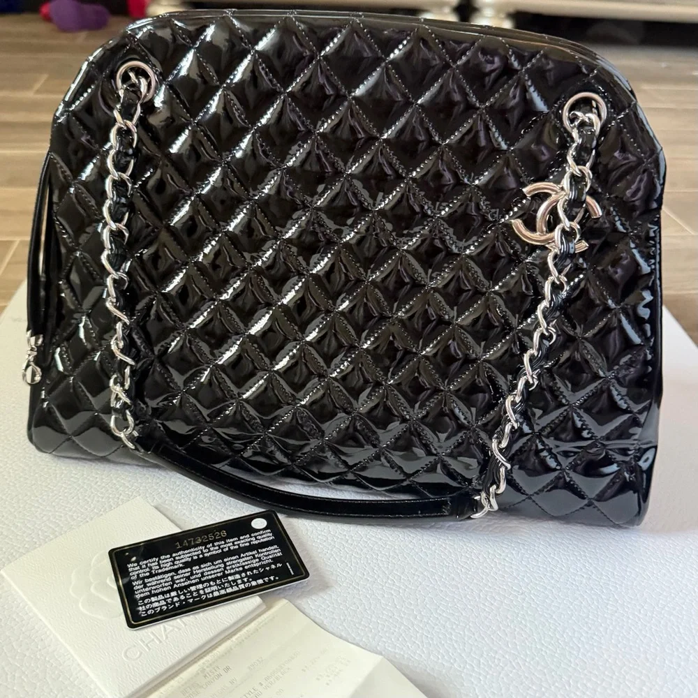CHANEL Black Quilted Patent Leather Just Mademoiselle Bag (Excellent)